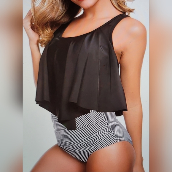NWT High Waisted Ruched Slimming Flounce Ruffle slimming Bikini Swim Suit XXL - Picture 3 of 11